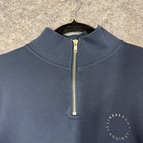 Lindbergh Men's Navy Blue Half Zip Sweater Scandinavian Minimalist Pullover - Picture 10 of 16